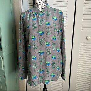 Equipment Femme Floral Silk Novelty Gray Long Sleeve Blouse ASO Big Bang Theory